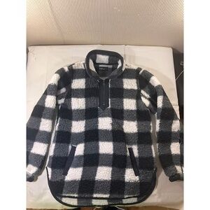 Abercrombie & Fitch A&F Soft Sherpa Black White Plaid Pullover Jacket M